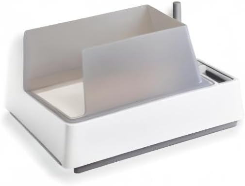Cove Litter Box, High Sided Open Top Designer Litter Box for Large Cats, Built-in Scoop, Brush & Dustpan, Anti-Stick Plastic, Privacy Walls - White/Gray