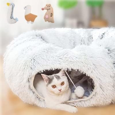 Cat Tunnel Bed - Cat Bed Cave with Collapsible Donut - Comfy Hideaway with Complementary cat Toys for Your Feline Friend