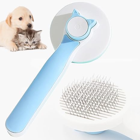 Cat Brush with Release Button Cute Pet Hair Massager,Cepillo Para Gatos,Cats Grooming Comb for Shedding or Furminator(blue)