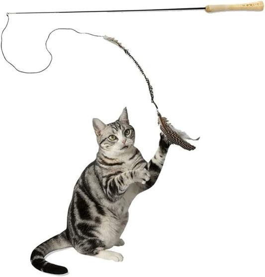 Cat Teaser with Feaders - Retractable - Ergononic with 2 Replacements