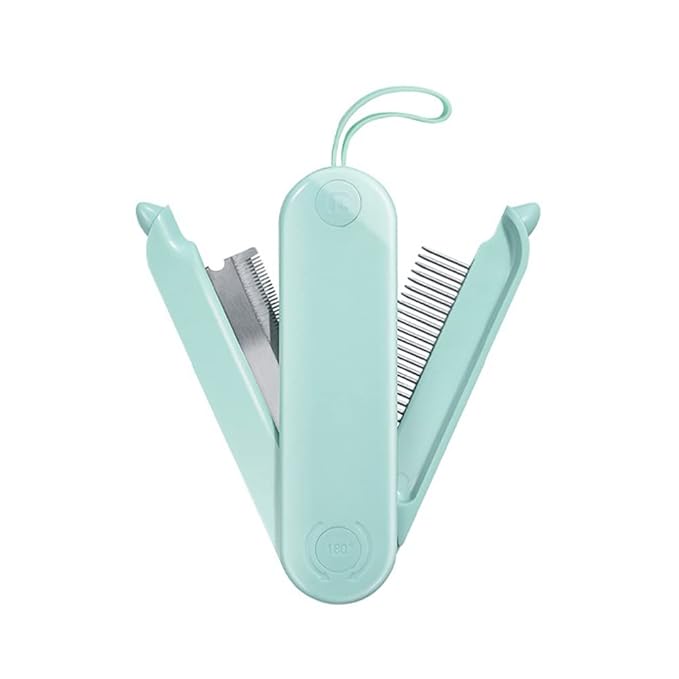 2-Sided Pet Grooming Brush for Dogs & Cats, Self-Cleaning Sliver - Comb Long Haired Short Dogs, Rabbits More Deshedding Tool, Cat (Green) (W-482), 1.0 Count