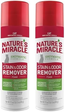 Nature's Miracle Stain & Odor Remover Foaming Aerosol For Cats, 17.5 Oz (Pack of 2)