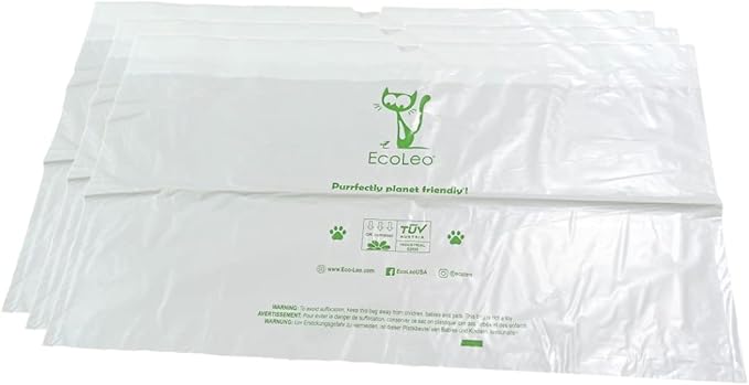 EcoLeo, Compatible with Litter-Robot 4 & 3, Compostable, Plant-based, Drawstring Liner Bags, Fits Leo's Loo Too & Catlink Automatic Litter Box Waste Drawer, Improved Thick