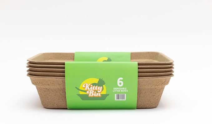 Kitty Bin Disposable and Biodegradable Cat Litter Box, 17.5 x 4 x 10.5 Inches, 6 Count, Large, Rabbit Litter Box, Hampster Litter Box, Guinea Pig Litter Box, Natural