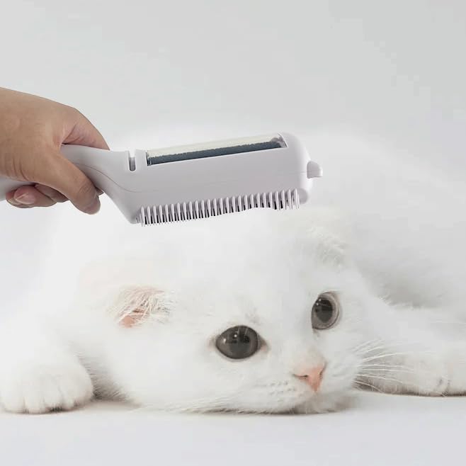 Cat Brush Pet Dry Cleaning Brush Cat Self Sticky Brush for Shedding and Grooming Long Short Hair Removal Comb with Recycling Box for Kitten Dog Rabbit Massage Roller Removes Loose Fur (White)