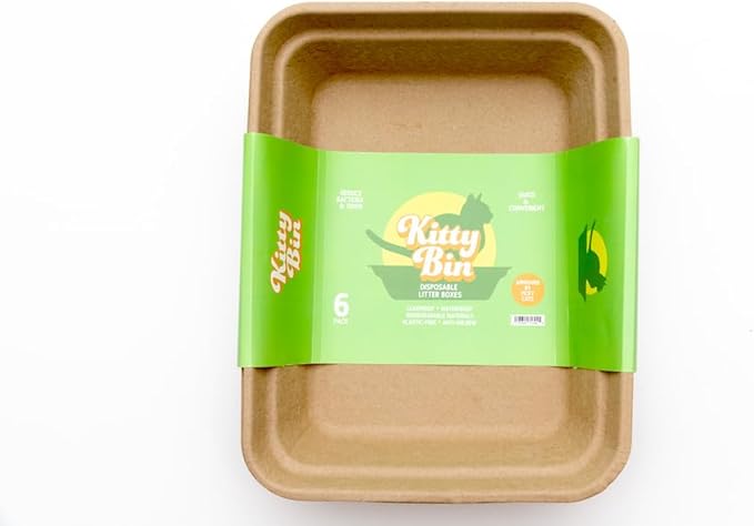 Kitty Bin Disposable and Biodegradable Cat Litter Box, 17.5 x 4 x 10.5 Inches, 6 Count, Large, Rabbit Litter Box, Hampster Litter Box, Guinea Pig Litter Box, Natural