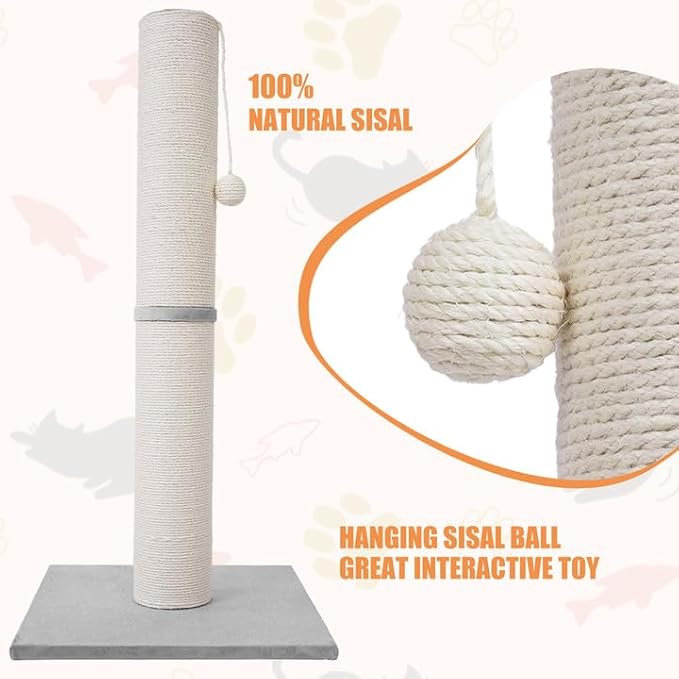 MumMarmot's Cat Scratching Post with Premium Sisal Rope 3.25Inch Large Diameter Scratcher Post for Indoor Cats Beige(25 inch)