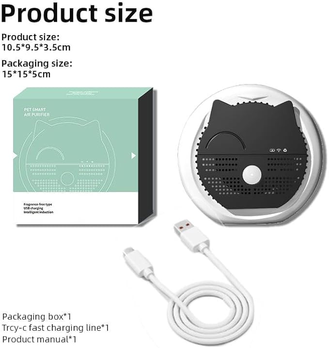 Pet Smart Air Purifier 99.9% Deodorization - Home Cat Litter Deodorizer - Rechargeable 3600 mAh- Suitable for All Kinds of Cat Litter Box and Room- Shoe Box, Toilet- Cabinets and Inside The Car.