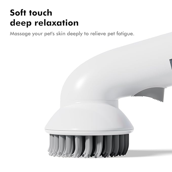 Pet Bath Brush Shampoo Dispenser for Cats Dogs, Cat Clean & Massage Brush with Soft Silicone Bristles for Pet Grooming Washing (White & Grey)