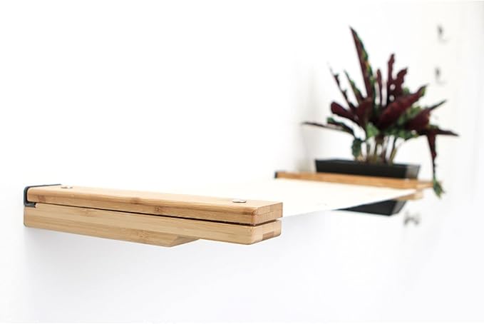 Catastrophic Creations Cat Planter Lounge Cat Hammock — 33-Inch Onyx Bamboo/Natural Canvas— Cat Wall Shelf— Cat Wall Furniture — Cat Climbing Shelves — Cat Floating Shelves — Cat Wall Hammock