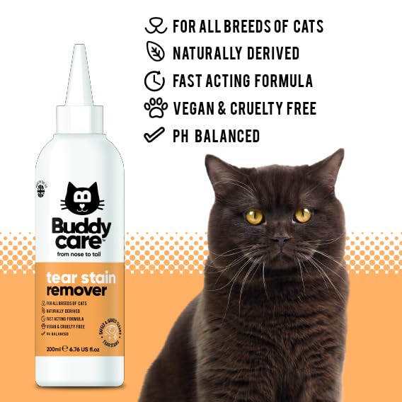 Cat Tear Stain Remover by Buddycare | 200ml | Fast-Acting Tear Stain Remover for Cats| Naturally Derived, PH-Balanced Formula