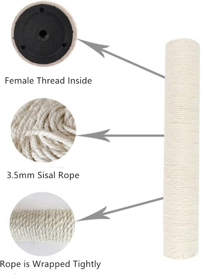 SHENGOCASE 2-Pack 17.7" L, Ø 2.75" Cat Tree Replacement Post with M8 Bolt, Cat Tower Relacement Post, DIY Cat Scratching Post Replacement Part Pole