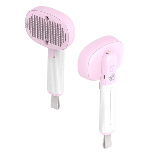 Quirk Multifunctional Cat Brush with Release Button, Hair Remover, Massager, Negative Ion Pet Grooming Tool, Self Cleaning, for Dogs and Cats, Pink
