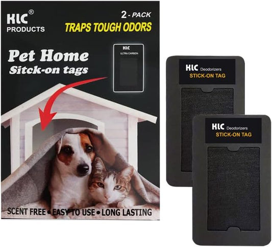 KLC Pet Odor Absorbing Charcoal Air Freshener Home|Stick-On Tag|2-pack|Deodorizer for Litter Box, Cat Box, Dog Crate|Cat Litter Area Odor Eliminator|Odor Remover for Cat Odor & Dog Odor Home