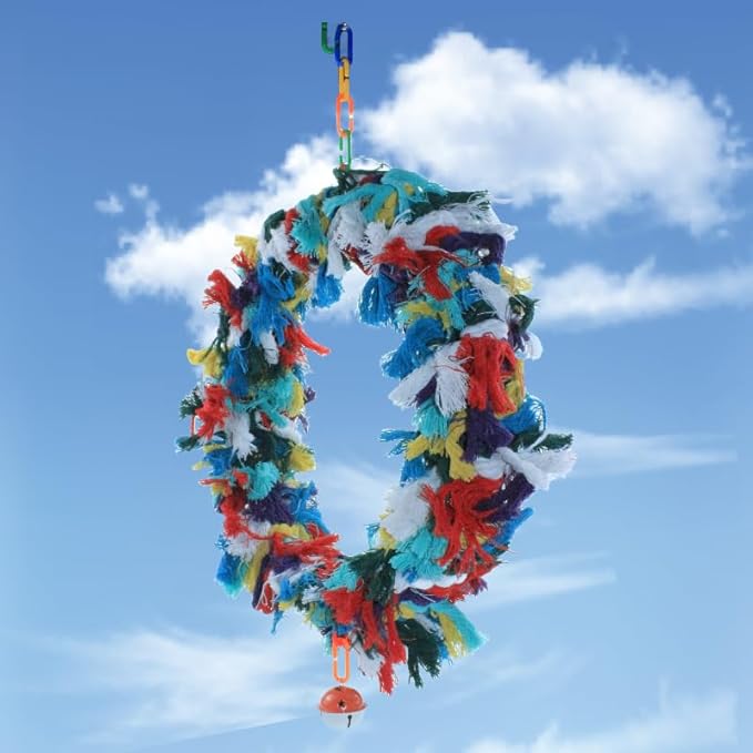 2Pcs Bird Swing,Bird Swing Toy,Bird Colorful Cotton Rope Hanging Ring Parrot Preening Grooming Chew Climb Biting Toy ,Large Bird Toys
