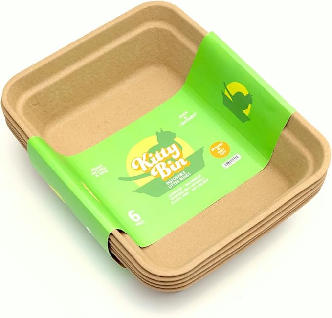 Kitty Bin Disposable and Biodegradable Cat Litter Box, 17.5 x 4 x 10.5 Inches, 6 Count, Large, Rabbit Litter Box, Hampster Litter Box, Guinea Pig Litter Box, Natural