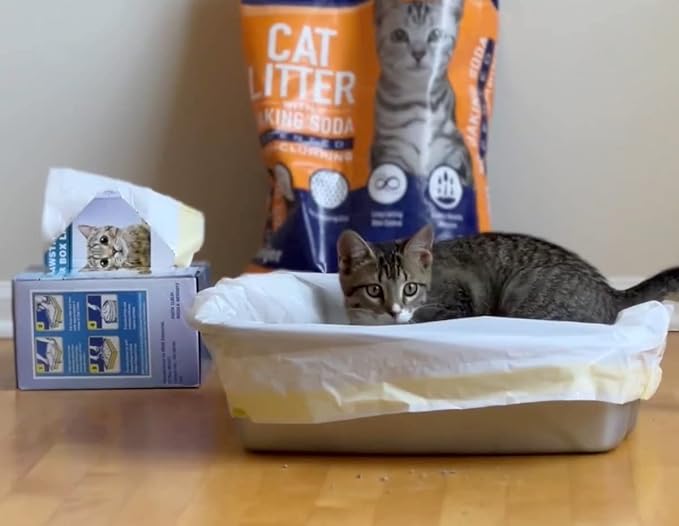 Cat Litter Box Liners Drawstring Large (30 Bags) 37" x 18" Scratch Resistant Extra Heavy 2 Mil Litter Tray Cat Box Liner Bags (30 Count, Large)