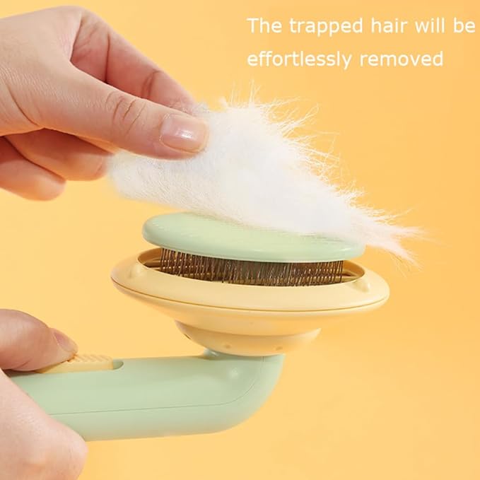 Cat Brush With Release Button Self Cleaning Cat Hair Brush Flea Comb Cat Brush For Shedding Indoor Cat Long Haired Short Haired Dog Grooming Supply Cat Essential Hangable UFO Shape (Green)