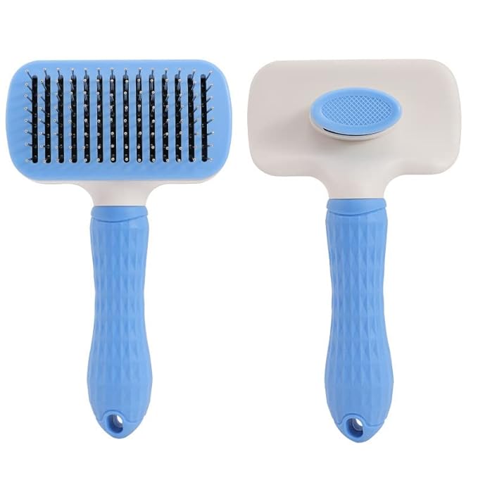 Cleaning Slicker Brush, Cat Brush with Release Button, Dog Shedding Brush for Grooming, Cat Comb Pet Massage Tool Suitable for Long or Short Pet Hair Cleaner, Removes Tangles & Loose Fur(Square)