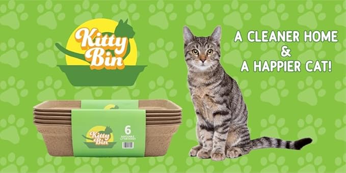 Kitty Bin Disposable and Biodegradable Cat Litter Box, 17.5 x 4 x 10.5 Inches, 6 Count, Large, Rabbit Litter Box, Hampster Litter Box, Guinea Pig Litter Box, Natural