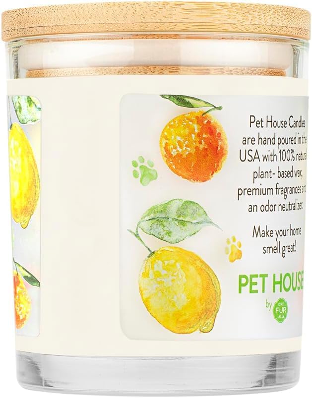 One Fur All Pet House Fresh Citrus Candles Plant-Based/Soy Candle - Clean Burning Scented Candles, Long Lasting Pet Odor Candle for Home - 4 Pack