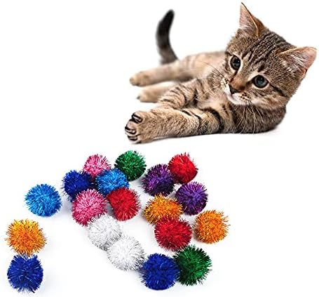 20 Pack 2 Inches Cat Sparkle Balls for Cats Large Size, Glitter Pom Poms Fuzzy Cat Balls Tinsel Balls for Cats Kitten Indoor Assorted Color Random