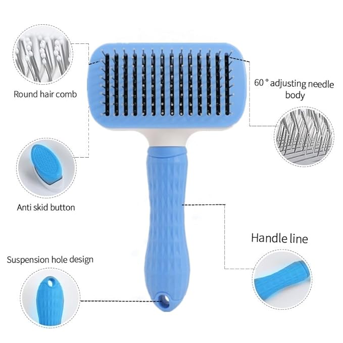 Cleaning Slicker Brush, Cat Brush with Release Button, Dog Shedding Brush for Grooming, Cat Comb Pet Massage Tool Suitable for Long or Short Pet Hair Cleaner, Removes Tangles & Loose Fur(Square)