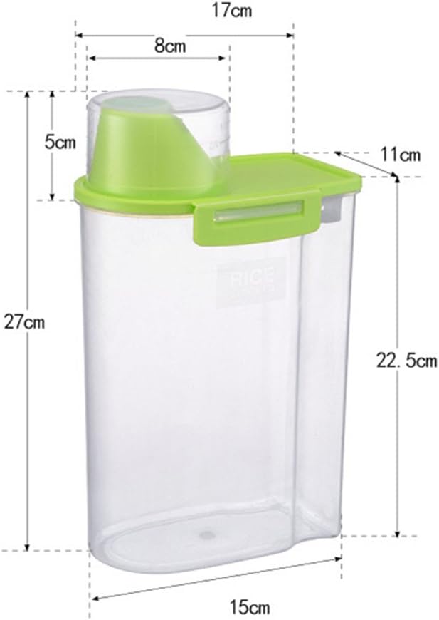 Pet Food Storage Container with Graduated Cup and Seal Buckles Food Dispenser for Dogs Cats (Green)