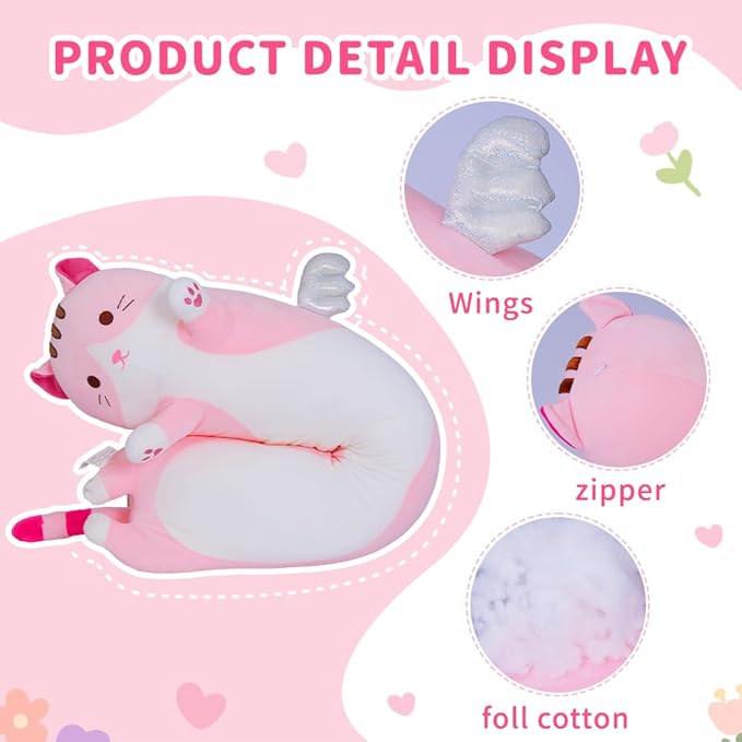 Long Plush Toy Cat Pillow Cute Plush Cat Toy Doll Stuffed Animal Cat Hugging Pillow for Sleeping Gift for Kids and Girls(Pink,70cm/27.5in)