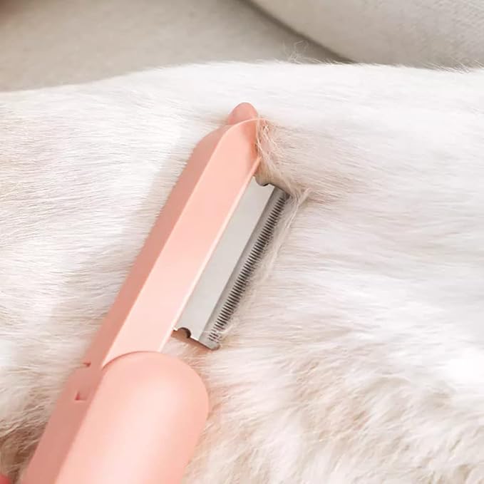 2-Sided Pet Grooming Brush for Dogs & Cats, Self-Cleaning Sliver Brush for pet - Comb for Grooming Long Haired & Short Haired Dogs, Cats, Rabbits & More - Deshedding Tool, Cat Brush (White)