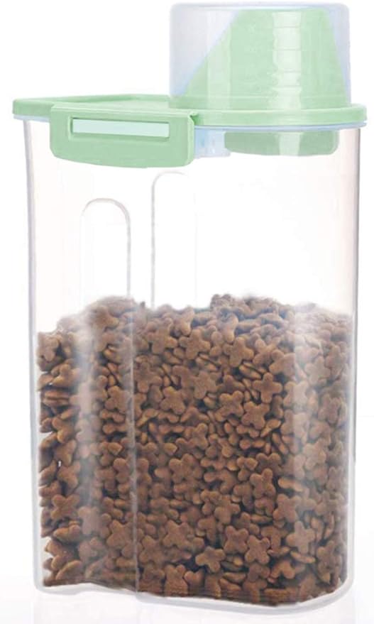 Pet Food Storage Container with Graduated Cup and Seal Buckles Food Dispenser for Dogs Cats (Green)