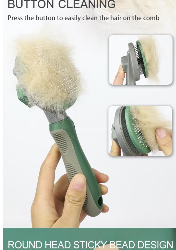 Pet Grooming Tool Needle Brush, Self Cleaning Slicker Brushes for Pet Grooming, Remove Undercoat,Proven Grooming Tools for Dogs Cats and Other Animals (Straight Needle - Green)
