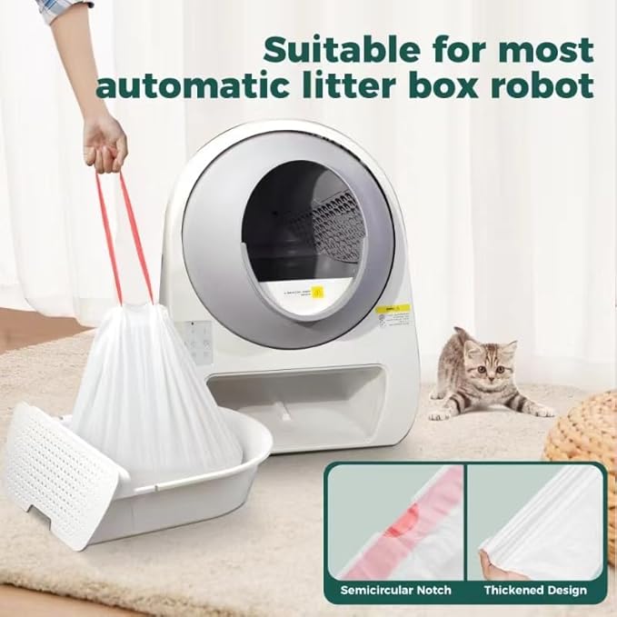 Cat Litter Box Liner Bags For Litter Box Robot 4 and 3,100 Pack,Drawstring Litter Liner Bags Compatible With Self-Cleaning Litter Box,Thick Robot Waste Bags Heavy Duty Trash Bags