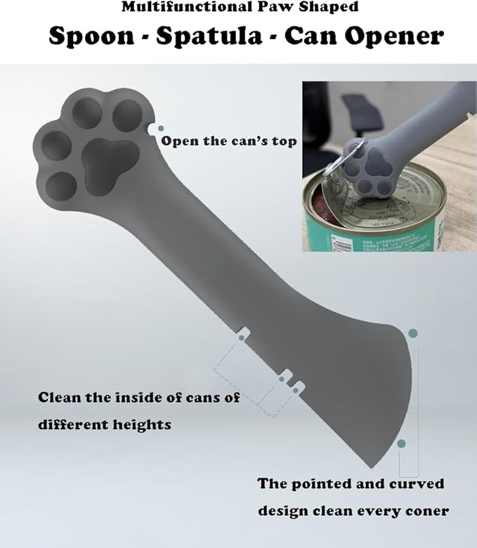 2 Pack Dog Cat Food Spoon Spatula, Cute Paw Pet Can Opener Mixing Spoons for Dog Cat Wet Food, Small Silicone Spatula Cat Treat Spoon Pet Cannd Food Scoop for Dog Cat, Grey