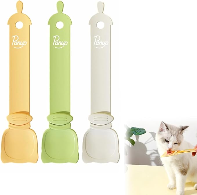 Panup Cat Strip Feeder - 3 Colors Cat Stripe Squeeze Spoon, Cat Treat Feeding Spoon, Cat Food Spoon for Wet Food, White, Green, Yellow