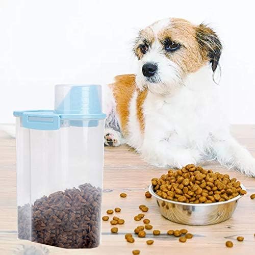 Pet Food Storage Container with Graduated Cup and Seal Buckles Food Dispenser for Dogs Cats (Blue)