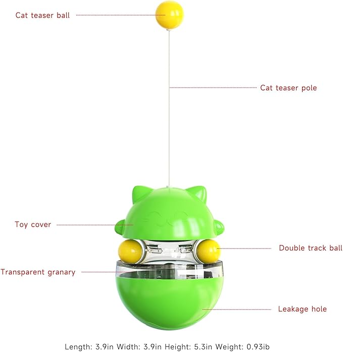 2 in 1 Cat Treat Dispenser Toy - Cat Interactive Toy and Cat Treat Ball, Tumbler Interactive Ball Cat Puzzle Feeder, Cat Food Puzzle Toy,Suitable for All Types of Cats and Small pet Dogs(Green)