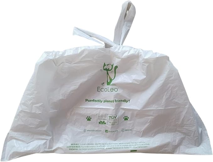 EcoLeo, Compatible with Litter-Robot 4 & 3, Compostable, Plant-based, Drawstring Liner Bags, Fits Leo's Loo Too & Catlink Automatic Litter Box Waste Drawer, Improved Thick
