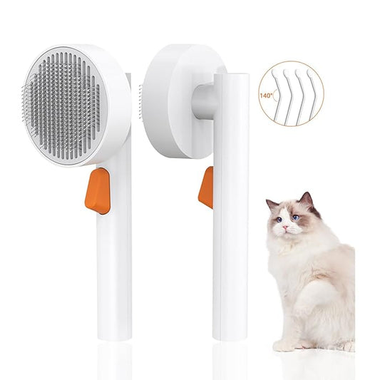Cat Grooming Brush,Cat Brush for Shedding Pet Hair Cleaner Brush with Release Button Cats Dogs Self Cleaning Massage Brushes Deshedding Comb for Remove Tangles Loose Fur (White)