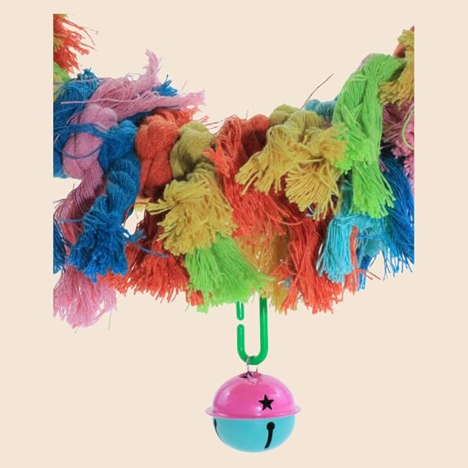 2Pcs Bird Swing,Bird Swing Toy,Bird Colorful Cotton Rope Hanging Ring Parrot Preening Grooming Chew Climb Biting Toy ,Large Bird Toys