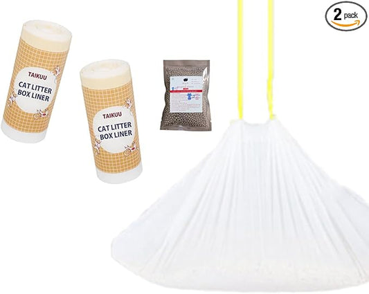 40 Count Cat Litter box Liners, Compatible with Automatic Cat Litter Box Thick Drawstring Heavy Duty Replacement Waste Trash Bags -20.5" x 17.7"