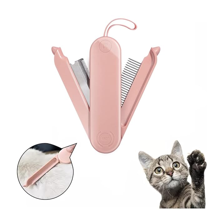 2-Sided Pet Grooming Brush for Dogs & Cats, Self-Cleaning Sliver Brush for pet - Comb for Grooming Long Haired & Short Haired Dogs, Cats, Rabbits & More - Deshedding Tool, Cat Brush (Pink)(W-482)