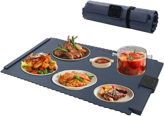 Electric Warming Tray, Full Surface Heating, Portable Food Warmer Rolling Silicone Mat, Food Warmer for Parties FeaturesFoldable Design & Fast Heating, Warming Plate for Buffet