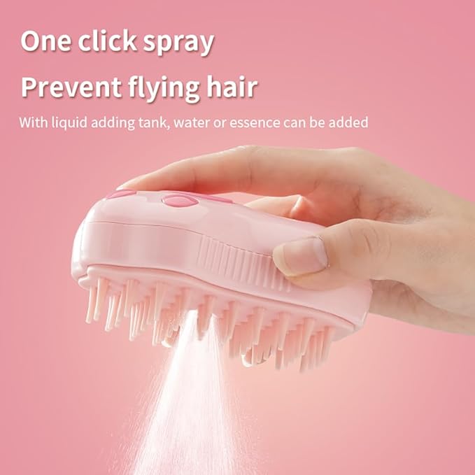 Pet Steam Brush, 3 in 1 Steamy Cat Brush, Silicone Massage Grooming Brush Steamy Dog Brush for Shedding Pet Hair Removal Comb for Cats and Dogs(Light pink)