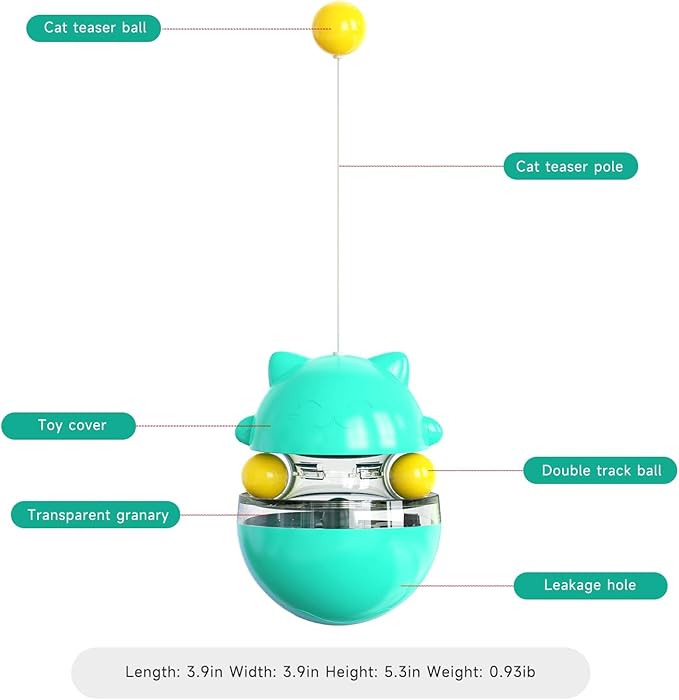2 in 1 Cat Treat Dispenser Toy - Cat Interactive Toy and Cat Treat Ball, Tumbler Interactive Ball Cat Puzzle Feeder, Cat Food Puzzle Toy,Suitable for All Types of Cats and Small pet Dogs(Lake Blue