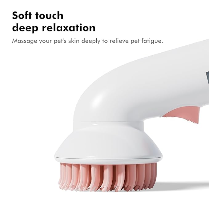 Pet Bath Brush Shampoo Dispenser for Cats Dogs, Cat Clean & Massage Brush With Soft Silicone Bristles for Pet Grooming Washing (White & Pink)