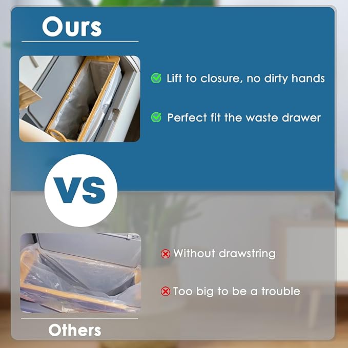 100 Count Cat Litter Liner Bags Compatible with MW-SC01/MW-SC02/MW-LR01 Self-Cleaning Automatic Cat Litter Box, Thick Heavy Duty Drawstring Replacement Waste Drawer Liners-18" x 12.6"