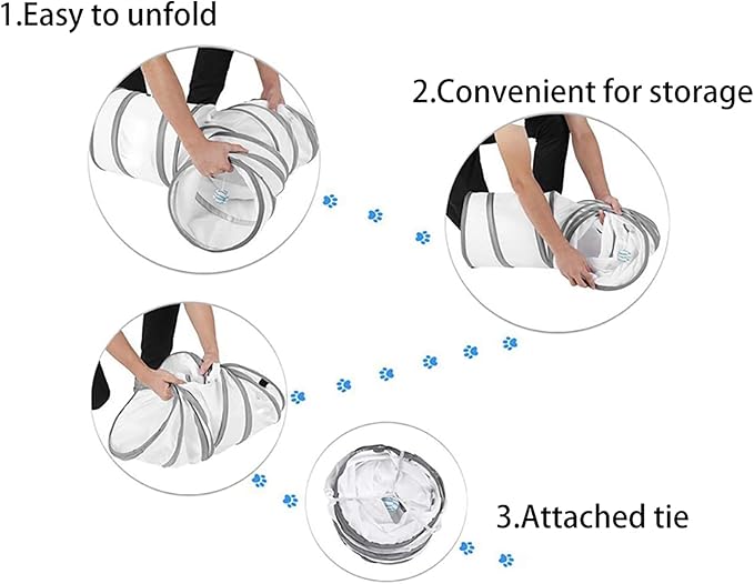 Cat Toys Cat Tunnel and Cat Cube Pop Up Collapsible Kitten Indoor Outdoor Toys-Collapsible 3 Way Cat Tube- for Cat, Puppy, Kitty, Kitten, Rabbit (White)