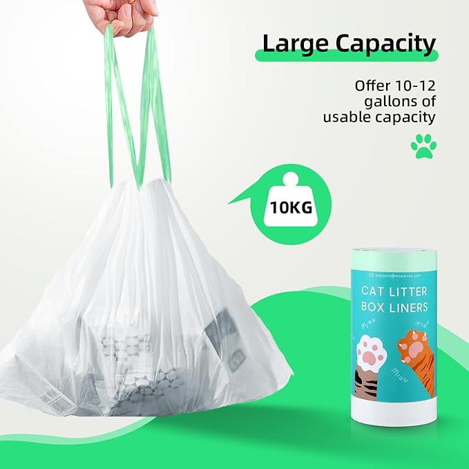 50 Count Waste Drawer Liners Bags Compatible with Litter Box Robot 4 and 3, Thick Self-cleaning Cat Litter Box Liners refill with Drawstring Heavy Duty 10-12 Gallons of Capacity