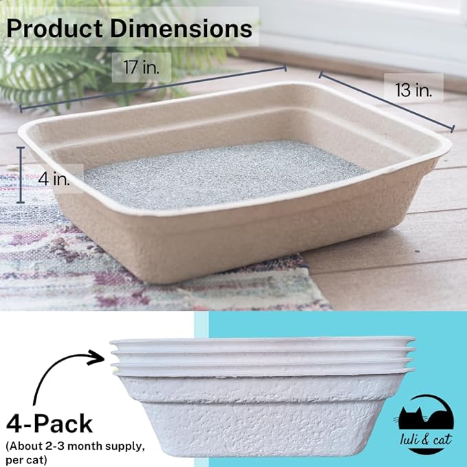 Luli & Cat Disposable Litter Boxes for Cats | Large Sized White Colored 4-Pack | Durable and Water Resistant